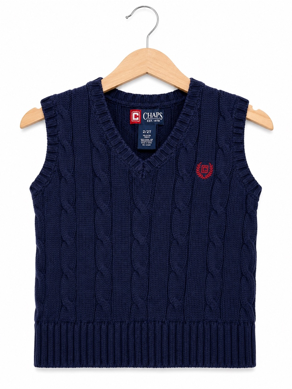 Chaps Boys Navy Cable Knit Cotton Sweater Vest 2T Classic Preppy
